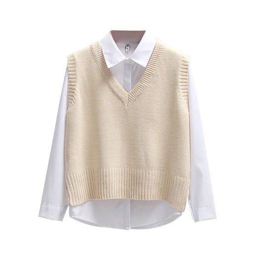 Diana | Jersey de punto sin mangas con cuello en V y corte holgado para mujer
