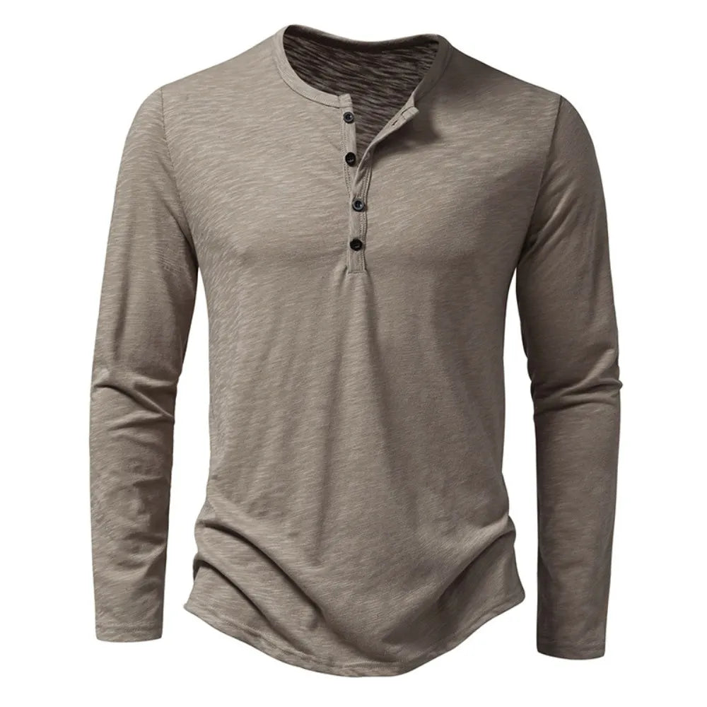 Męska Koszulka Henley Z Długim Rękawem