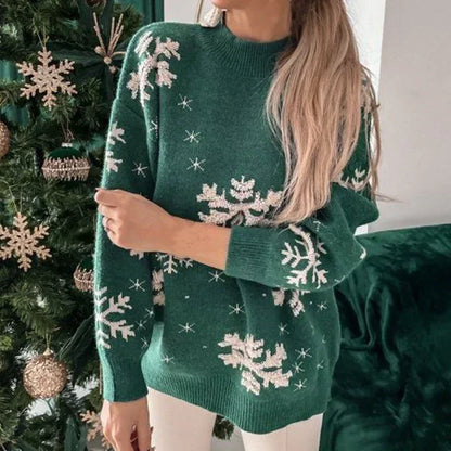 Melina | Cálido jersey de punto con escote redondo y estampado de copos de nieve para mujer