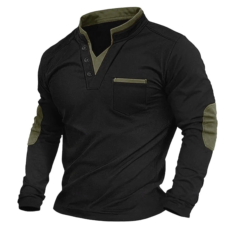 Męska koszulka henley z długim rękawem casual