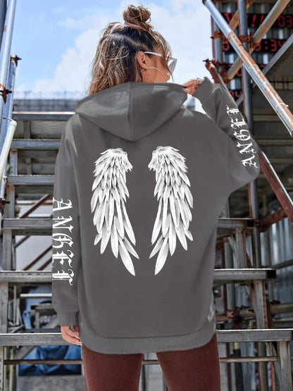 Heidi | Sudadera holgada con capucha y estampado de alas para mujer