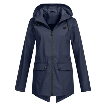 Chubasquero casual impermeable con capucha y cremallera para mujer | Ideal para otoño/invierno