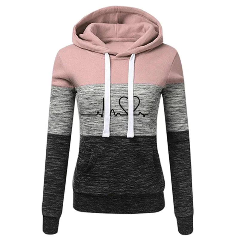 Monica | Sudadera entallada con capucha y estampado de corazones y latidos para mujer