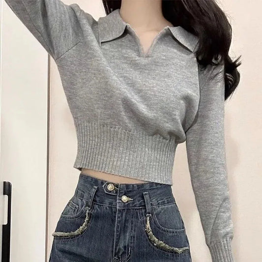 Jersey corto con cuello para mujer