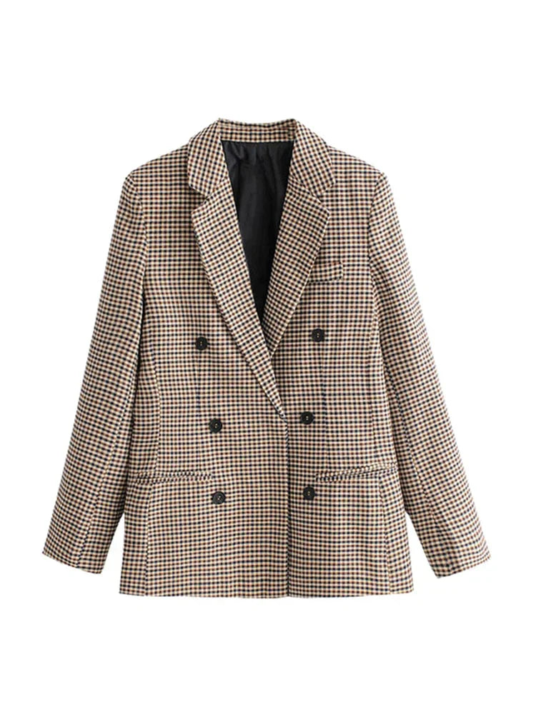 Blazer de cuadros de estilo vintage para mujer