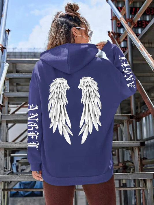 Heidi | Sudadera holgada con capucha y estampado de alas para mujer