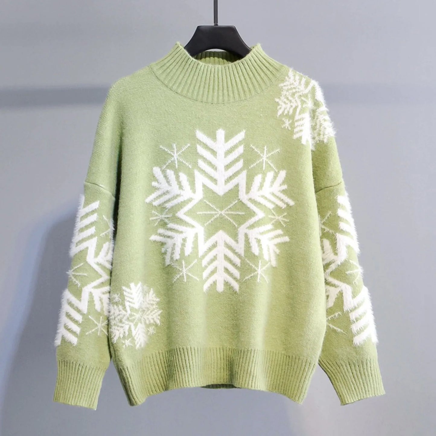 Liane | Cálido jersey de punto con cuello alto y copos de nieve bordados para mujer