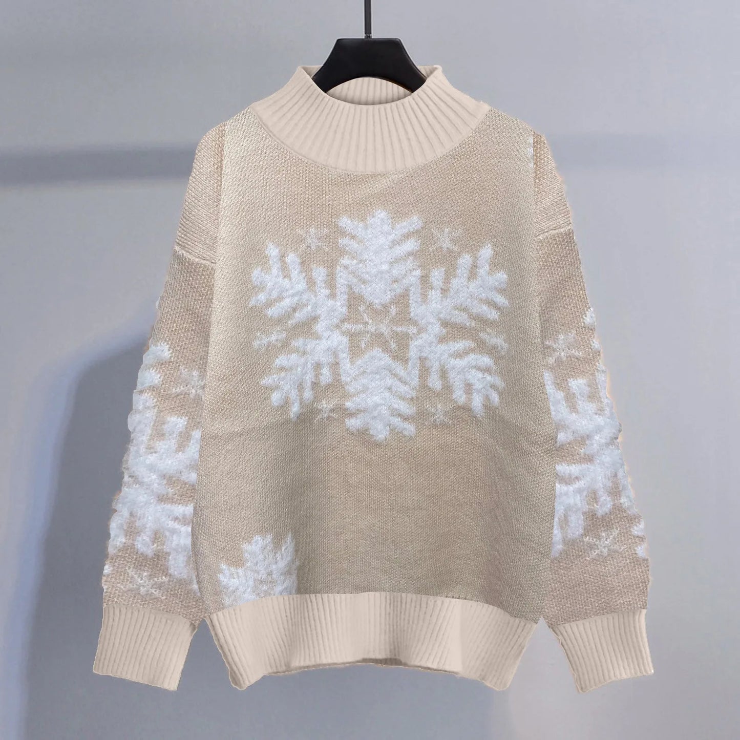 Liane | Cálido jersey de punto con cuello alto y copos de nieve bordados para mujer