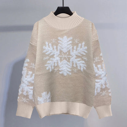 Liane | Cálido jersey de punto con cuello alto y copos de nieve bordados para mujer
