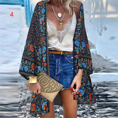 Bohemian Floral Blusa Casual Loose Beach