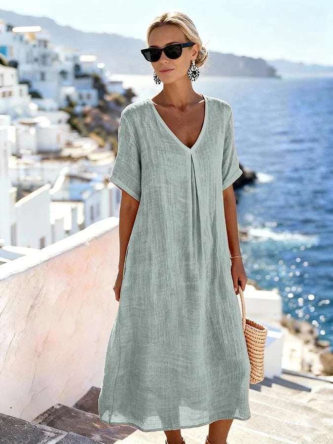 Damska sukienka midi z dekoltem V typu kaftan
