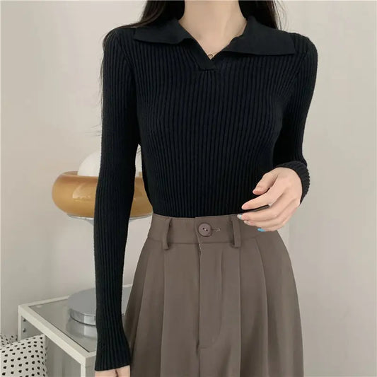 Jersey de manga larga con cuello para mujer