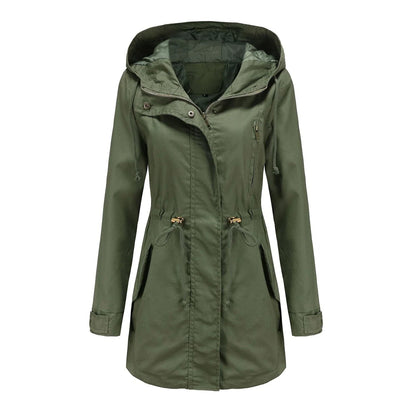 Elegante chubasquero con capucha y cintura ajustable para mujer | Ideal para otoño/invierno