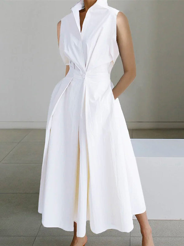 Vestido blanco de algodón con cuello camisero