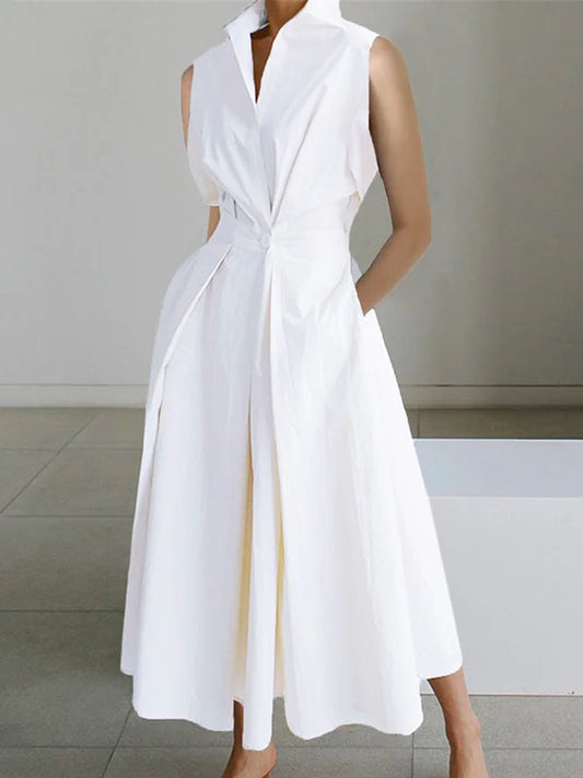 Vestido blanco de algodón con cuello camisero