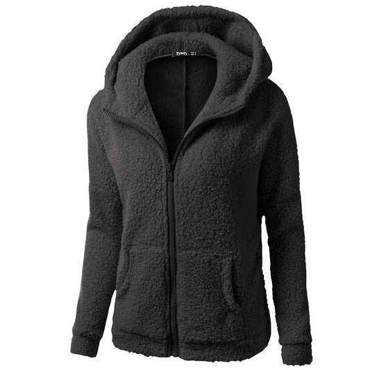 Elisa | Elegante sudadera con capucha de piel sintética de osito y cremallera - Ideal para otoño/invierno