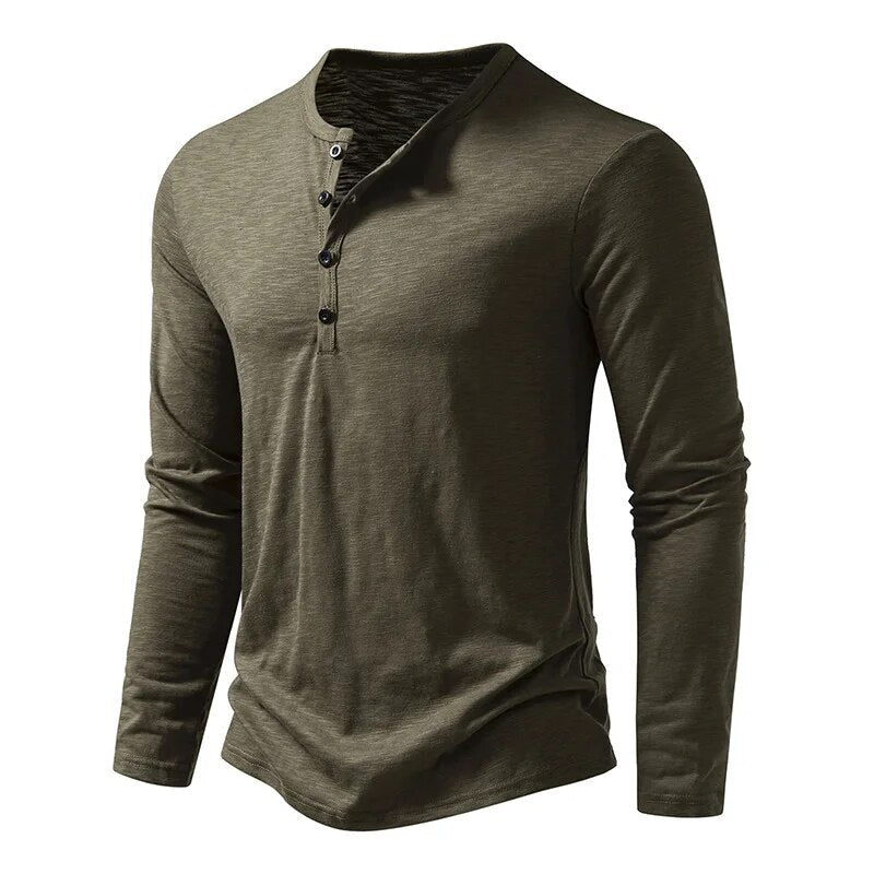 Męska Koszulka Henley Z Długim Rękawem