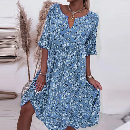 Vestido con estampado floral y escote en O