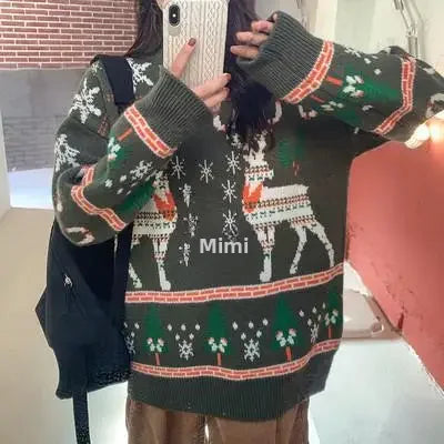 Jelena | Cálido jersey de punto con escote redondo y estampado navideño para mujer