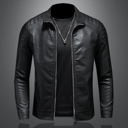 Elegante chaqueta de piel con bolsillos para hombre | Perfecta para llevar a diario
