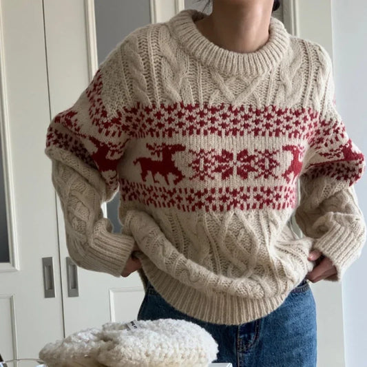 Steffi | Jersey de punto con escote redondo y patchwork navideño para mujer