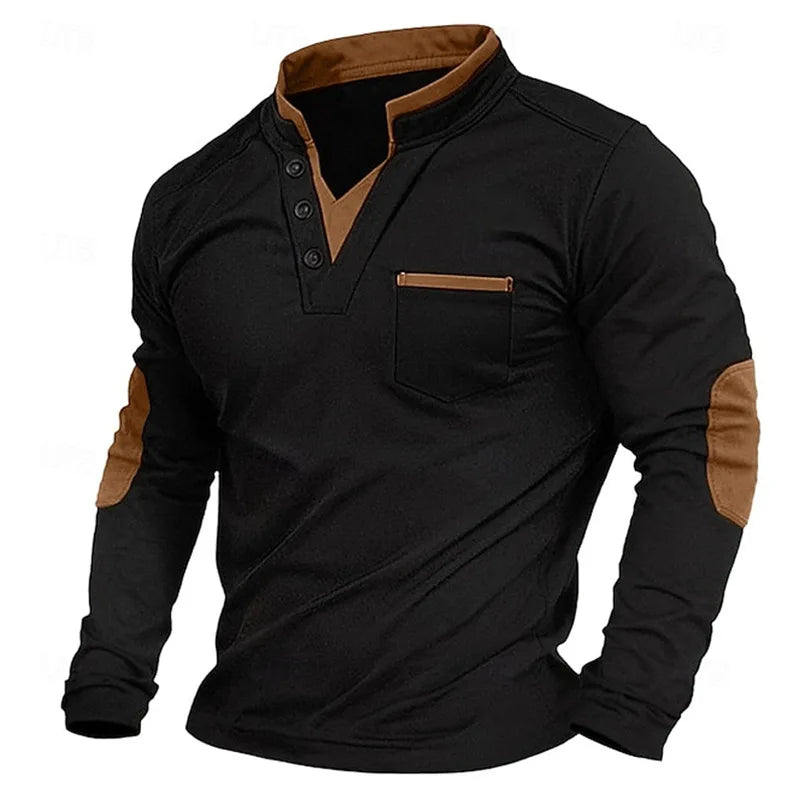 Męska koszulka henley z długim rękawem casual