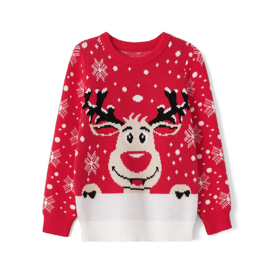 Rudi | jersey de punto con escote redondo y estampado navideño de renos para hombre y mujer