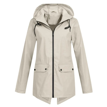 Chubasquero casual impermeable con capucha y cremallera para mujer | Ideal para otoño/invierno
