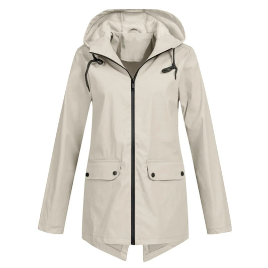 Chubasquero casual impermeable con capucha y cremallera para mujer | Ideal para otoño/invierno