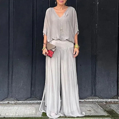 Elegante top de gasa con pantalón-conjunto de dos piezas