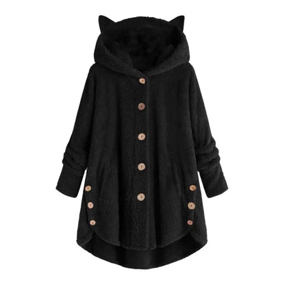 Elisa | Elegante sudadera con capucha estilo sherpa y diseño de gorro con orejas de gato Perfecta para los días de ocio de otoño/invierno