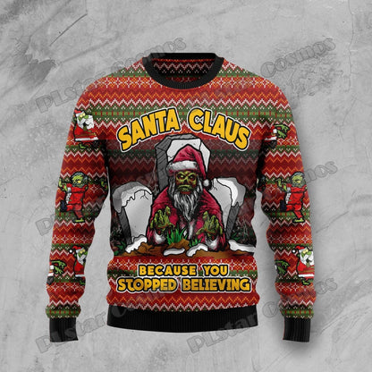 Lothar | Cálido jersey con escote redondo y estampado de terror en 3D de Papá Noel para hombre