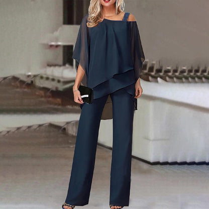 Elegante conjunto de dos piezas con hombros fríos para mujer