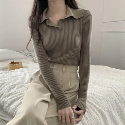 Jersey de manga larga con cuello para mujer