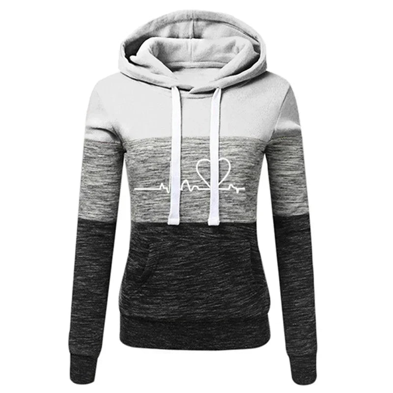 Monica | Sudadera entallada con capucha y estampado de corazones y latidos para mujer