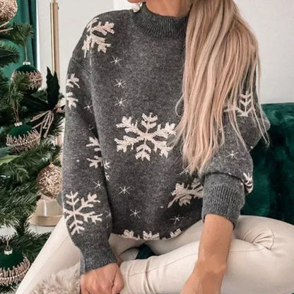 Melina | Cálido jersey de punto con escote redondo y estampado de copos de nieve para mujer