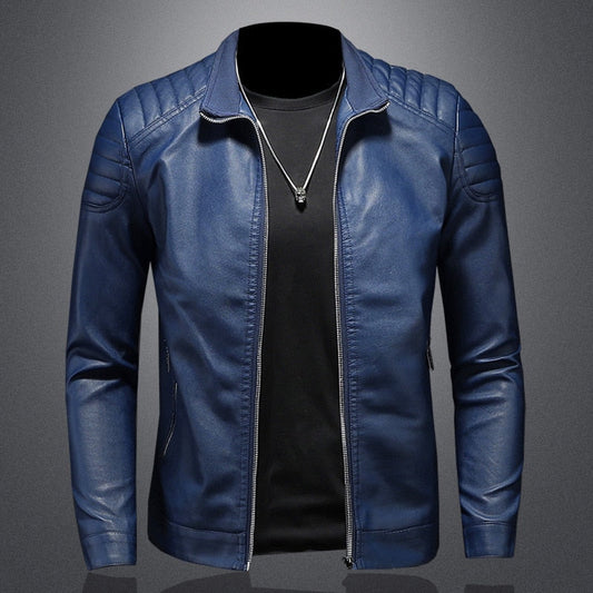 Elegante chaqueta de piel con bolsillos para hombre | Perfecta para llevar a diario