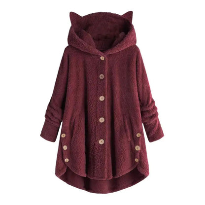 Elisa | Elegante sudadera con capucha estilo sherpa y diseño de gorro con orejas de gato Perfecta para los días de ocio de otoño/invierno