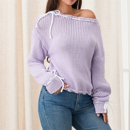 Genevieve | Jersey de mujer de cuello asimétrico con lazo y cordones