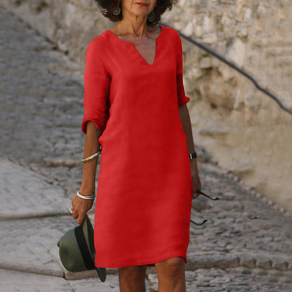 Elegante vestido clásico hasta la rodilla con mangas tres cuartos