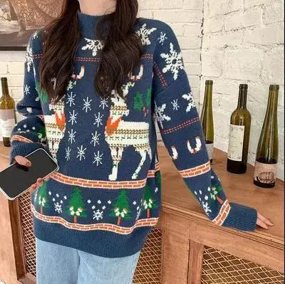 Jelena | Cálido jersey de punto con escote redondo y estampado navideño para mujer