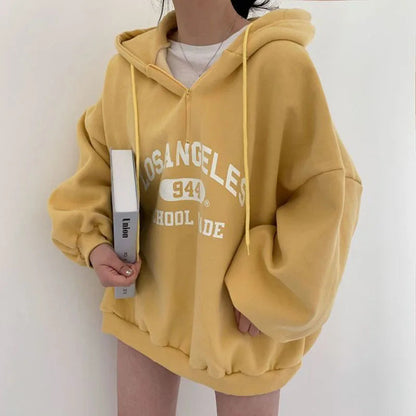 Elisa | Sudadera con capucha oversize beige con estampado de Los Ángeles - Ideal para otoño/invierno