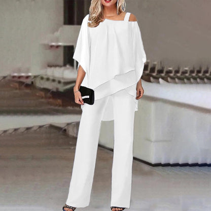 Elegante conjunto de dos piezas con hombros fríos para mujer