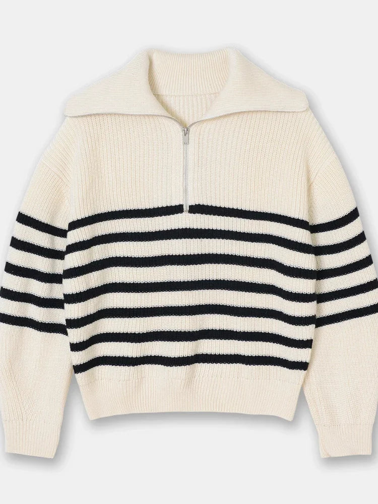 Madeleine | Jersey de cuello alto con solapa a rayas