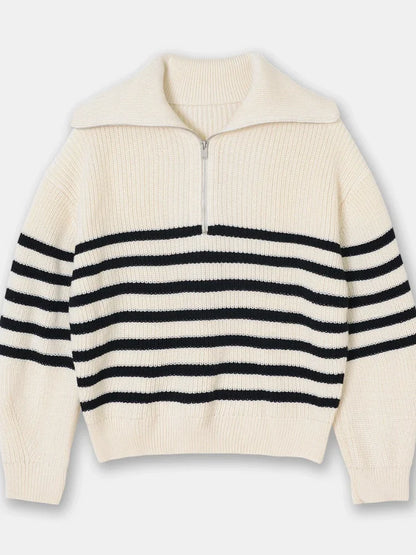 Madeleine | Jersey de cuello alto con solapa a rayas