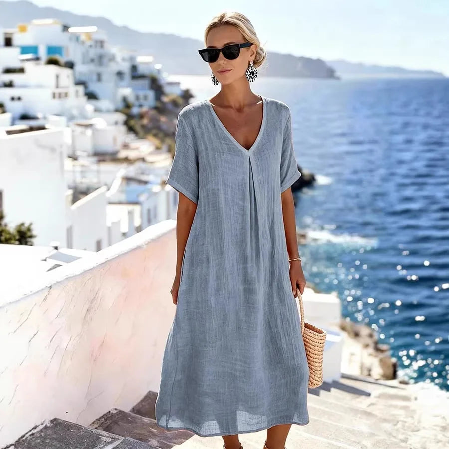 Damska sukienka midi z dekoltem V typu kaftan
