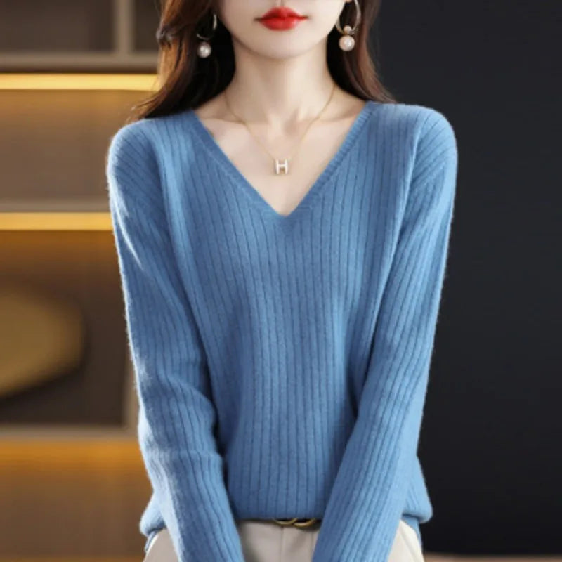 Irene | Jersey de punto con cuello de pico y corte entallado para mujer