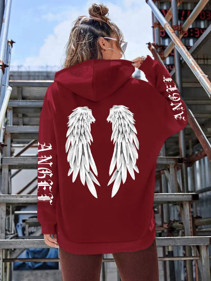 Heidi | Sudadera holgada con capucha y estampado de alas para mujer