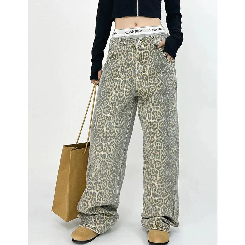 Pantalones retro con estampado de leopardo