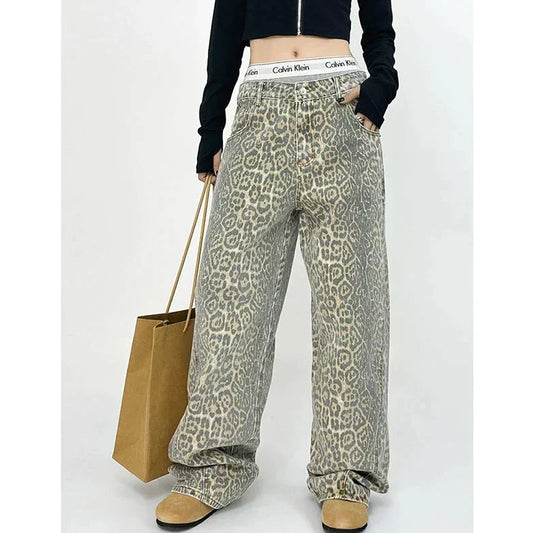 Pantalones retro con estampado de leopardo